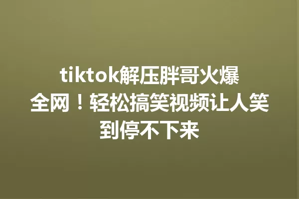 tiktok解压胖哥火爆全网!轻松搞笑视频让人笑到停不下来 一