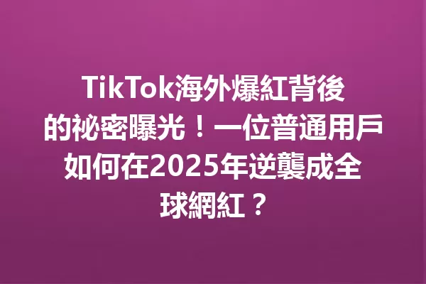 TikTok海外爆紅背後的祕密曝光!一位普通用戶如何在2025年逆襲成全球網紅? 二