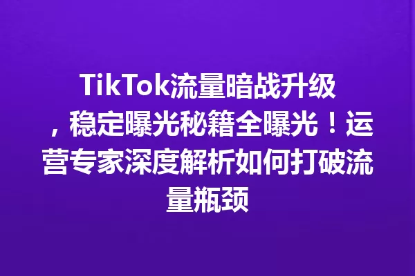 TikTok流量暗战升级,稳定曝光秘籍全曝光!运营专家深度解析如何打破流量瓶颈 一
