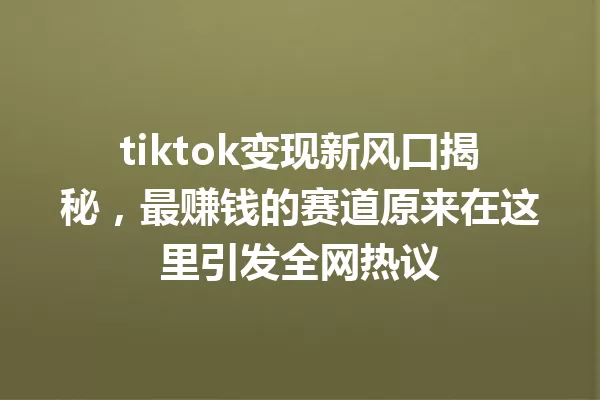 tiktok变现新风口揭秘,最赚钱的赛道原来在这里引发全网热议 一