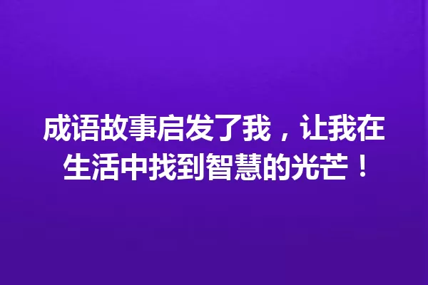 成语故事启发了我，让我在生活中找到智慧的光芒！ 一