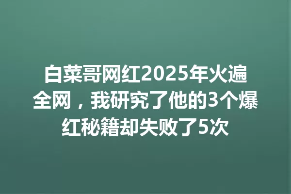 白菜哥网红2025年火遍全网,我研究了他的3个爆红秘籍却失败了5次 一