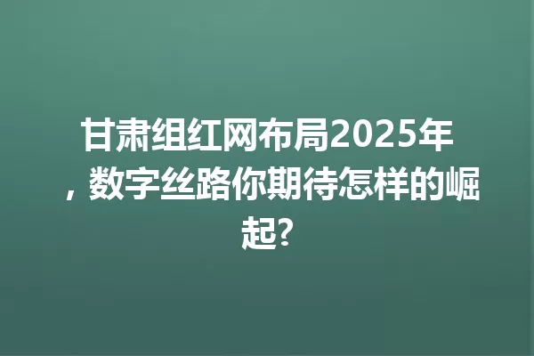 甘肃组红网布局2025年,数字丝路你期待怎样的崛起? 一