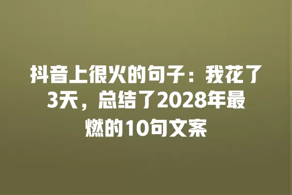 抖音上很火的句子:我花了3天,总结了2028年最燃的10句文案 一