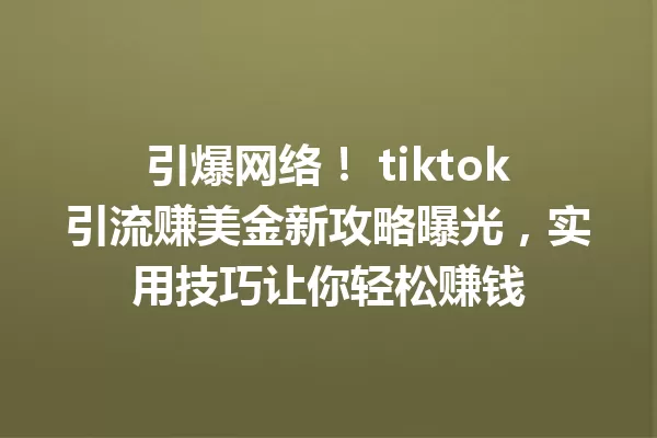 引爆网络! tiktok引流赚美金新攻略曝光,实用技巧让你轻松赚钱 一