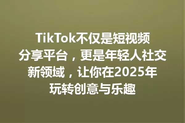 TikTok不仅是短视频分享平台，更是年轻人社交新领域，让你在2025年玩转创意与乐趣 一