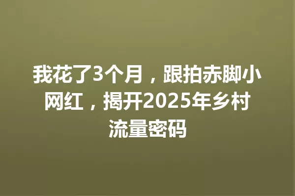 我花了3个月，跟拍赤脚小网红，揭开2025年乡村流量密码 一