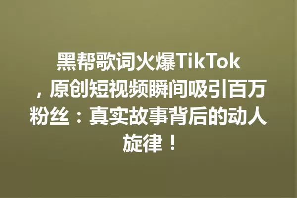 黑帮歌词火爆TikTok,原创短视频瞬间吸引百万粉丝:真实故事背后的动人旋律! 一