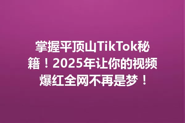 掌握平顶山TikTok秘籍！2025年让你的视频爆红全网不再是梦！ 一