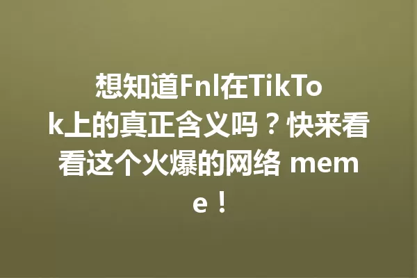 想知道Fnl在TikTok上的真正含义吗?快来看看这个火爆的网络 meme! 一