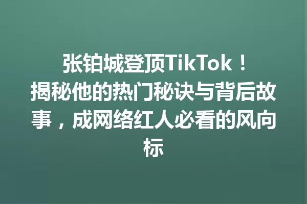 张铂城登顶TikTok!揭秘他的热门秘诀与背后故事,成网络红人必看的风向标 一