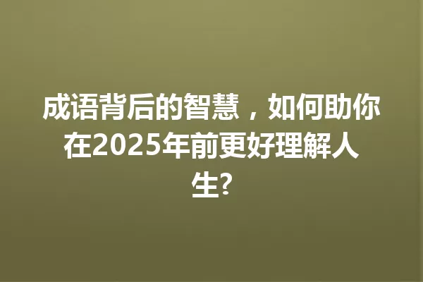 成语背后的智慧,如何助你在2025年前更好理解人生? 一