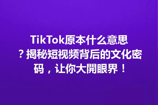 TikTok原本什么意思?揭秘短视频背后的文化密码,让你大開眼界! 一
