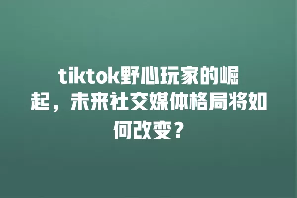 tiktok野心玩家的崛起，未来社交媒体格局将如何改变？ 一