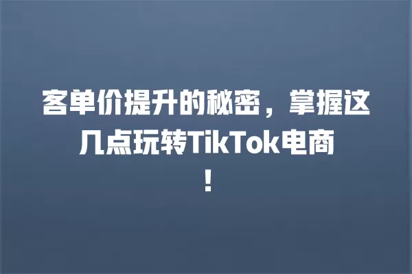 客单价提升的秘密，掌握这几点玩转TikTok电商！ 一