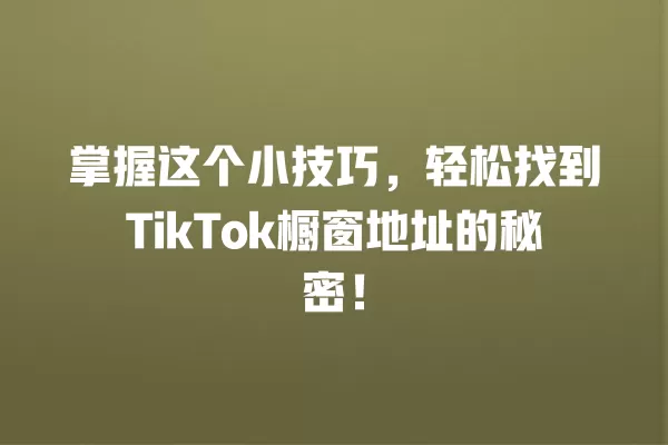 掌握这个小技巧,轻松找到TikTok橱窗地址的秘密! 一