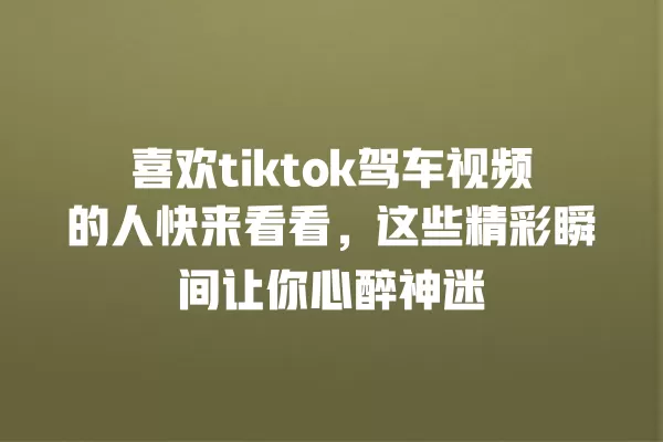 喜欢tiktok驾车视频的人快来看看，这些精彩瞬间让你心醉神迷 一