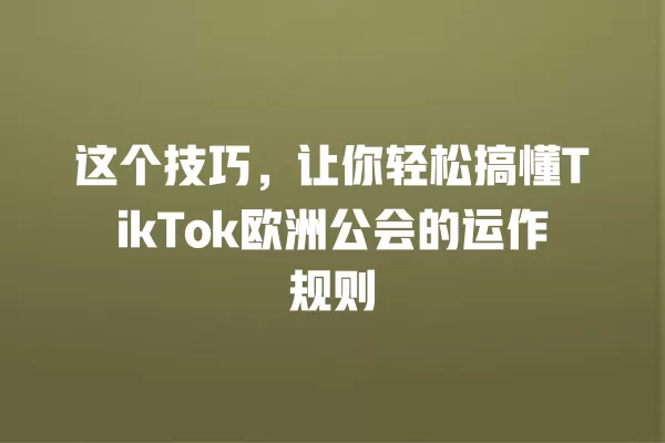 这个技巧,让你轻松搞懂TikTok欧洲公会的运作规则 一