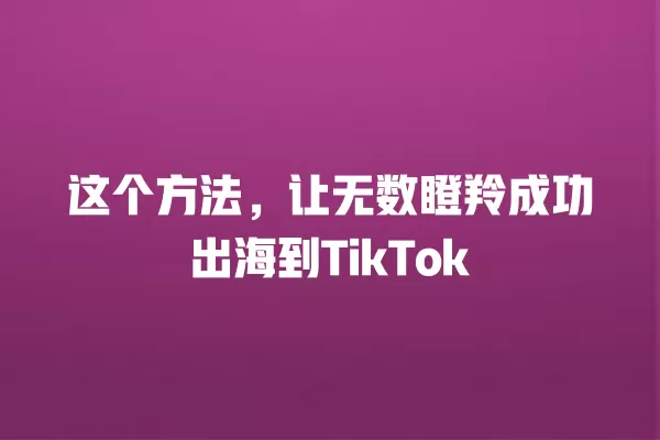 这个方法，让无数瞪羚成功出海到TikTok 一