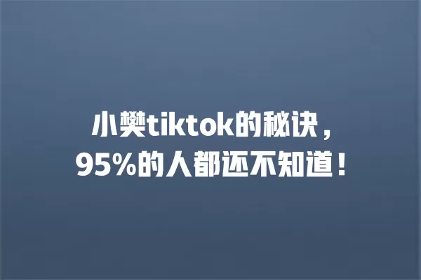 小樊tiktok的秘诀,95%的人都还不知道! 一