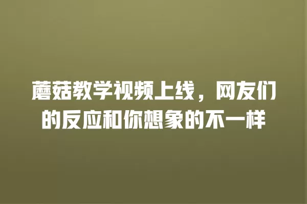 蘑菇教学视频上线,网友们的反应和你想象的不一样 一