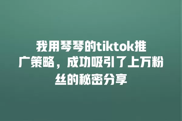 我用琴琴的tiktok推广策略，成功吸引了上万粉丝的秘密分享 一