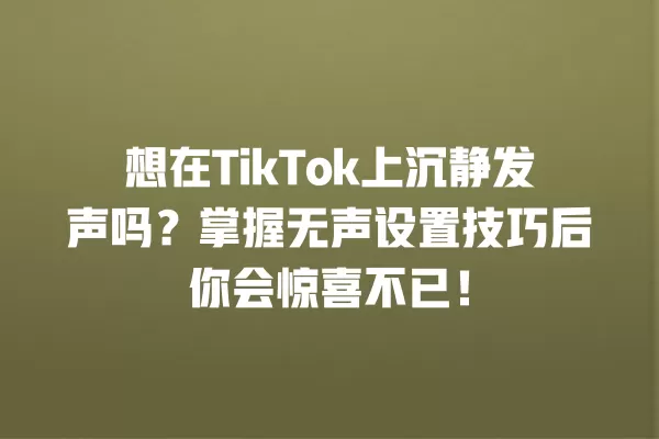 想在TikTok上沉静发声吗？掌握无声设置技巧后你会惊喜不已！ 一