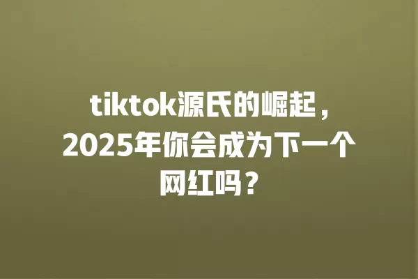 tiktok源氏的崛起，2025年你会成为下一个网红吗？ 一