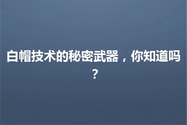白帽技术的秘密武器，你知道吗？ 一